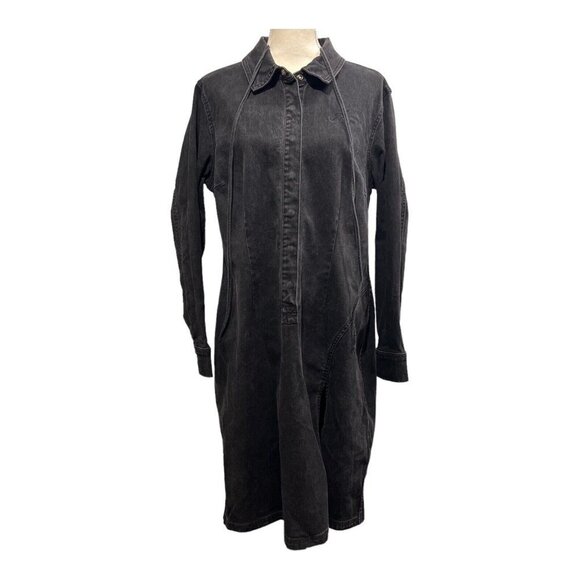 Vintage Fubu 18W Black Denim‎ Dress Button Down Tie Neck Side Slit Y2K Hip Hop - Picture 1 of 9